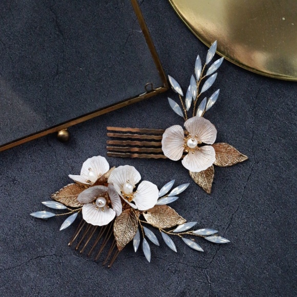 NEW Bridal Hairpiece flower Metal floral opal leaf bridesmaid bride hair set main image 5